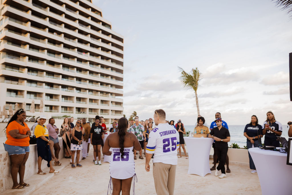 Sports themed welcome party for Cancun destination wedding weekend