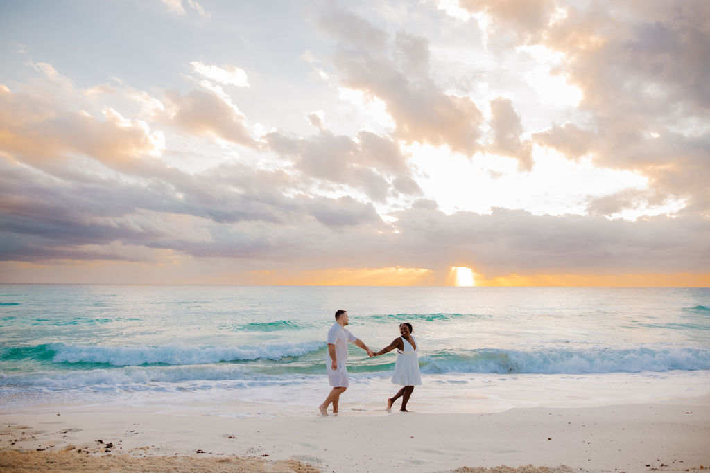 Bride and groom beach portrait session before Cancun destination wedding