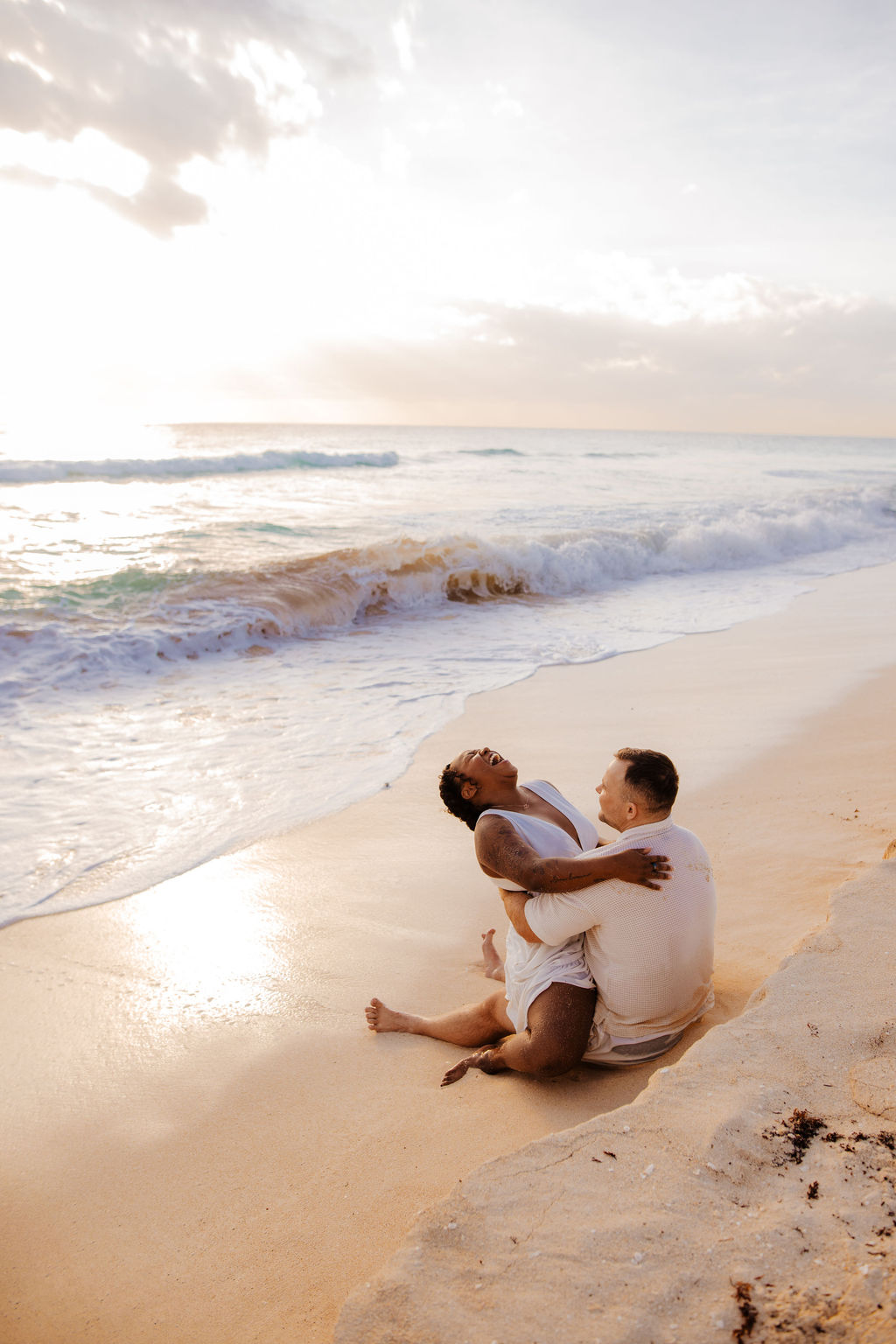 Bride and groom beach portrait session before Cancun destination wedding