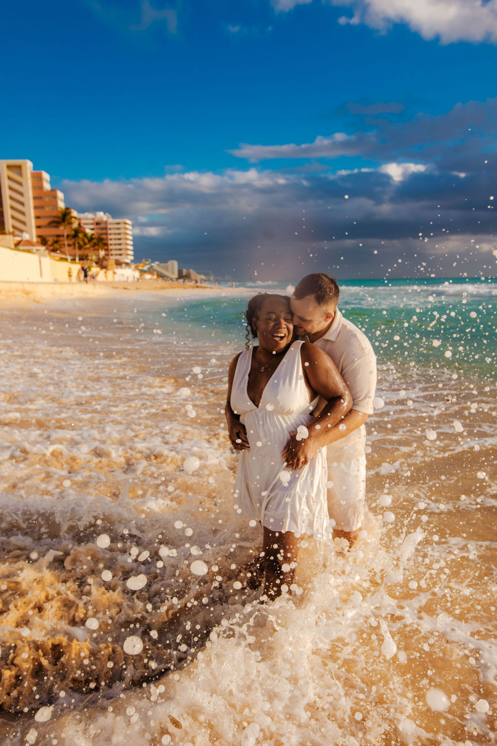 Bride and groom beach portrait session before Cancun destination wedding